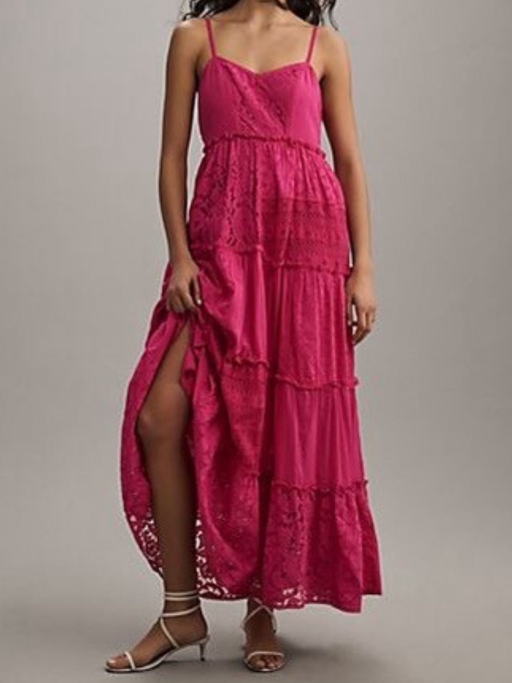 ANTHROPOLOGIE SLEEVELESS PATCHWORK LACE TIERED DRESS